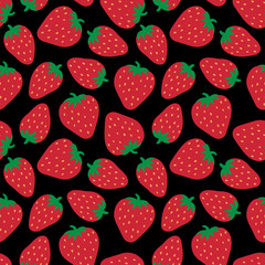 Wall Mural - Strawberry seamless pattern. Hand drawn fresh berry. Doodle wallpaper. Vector sketch background. Red and blue color print. Fashion design