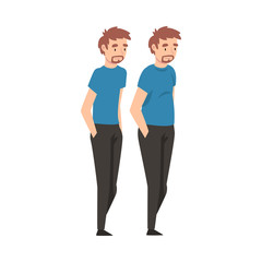 Sticker - Young Man Before and After Weight Loss, Male Body Transformation Vector Illustration