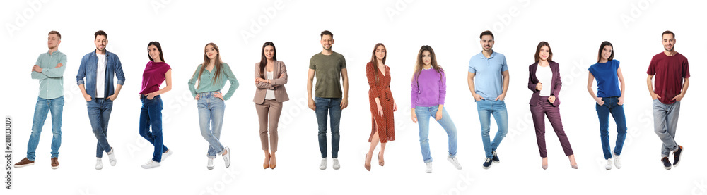 Collage of emotional people on white background. Banner design - obrazy, fototapety, plakaty 