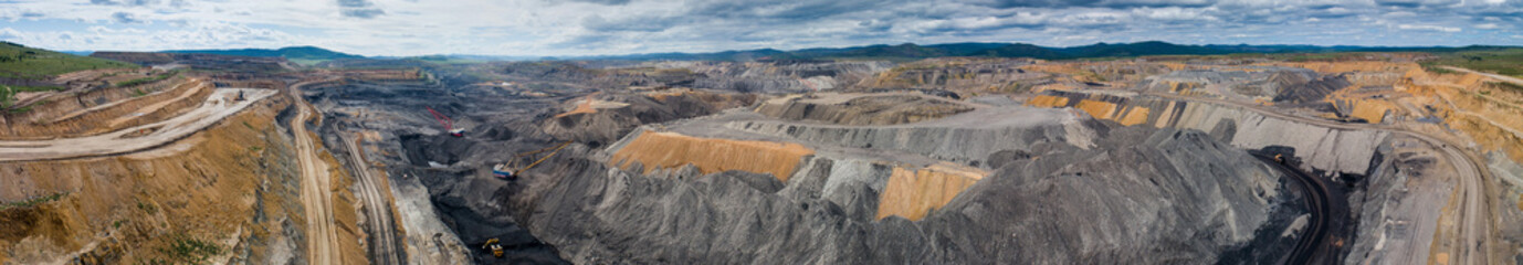 Wall Mural - coal mining open pit mine aerial black