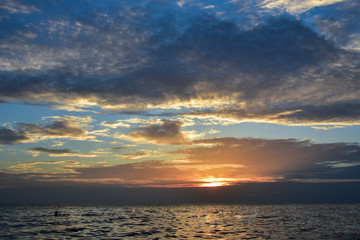 Wall Mural - colorful of sunset on sea scape background