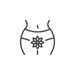 Women intimate hygiene line icon. Female body with flower linear style sign for mobile concept and web design. Menstrual cycle outline vector icon. Symbol, logo illustration. Vector graphics