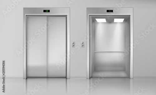 Lift Doors Elevator Close And Open Cabin With Chrome Metal