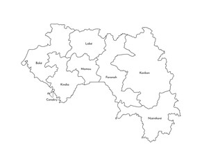 Naklejka na meble Vector isolated illustration of simplified administrative map of Guinea. Borders and names of the regions. Black line silhouettes