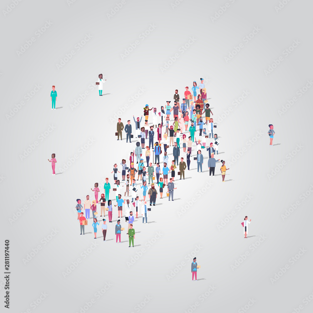 people crowd gathering in shape of financial arrow up symbol social ...