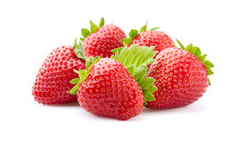 Strawberry With Leaves On White