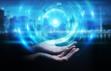 Wall Mural - businessman creating new futuristic energy power source 3d rendering