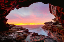 Coastal Cave Views To Glorious Sunrise Over The Ocean