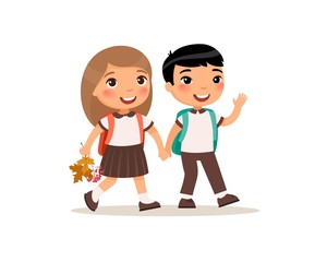 Wall Mural - Schoolmates going to school flat vector illustration