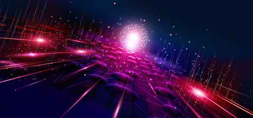 Leinwandbilder - Communication technology and internet worldwide for business. Global world network connected and telecommunication. Abstract futuristic technology background, blockchain and IoT.