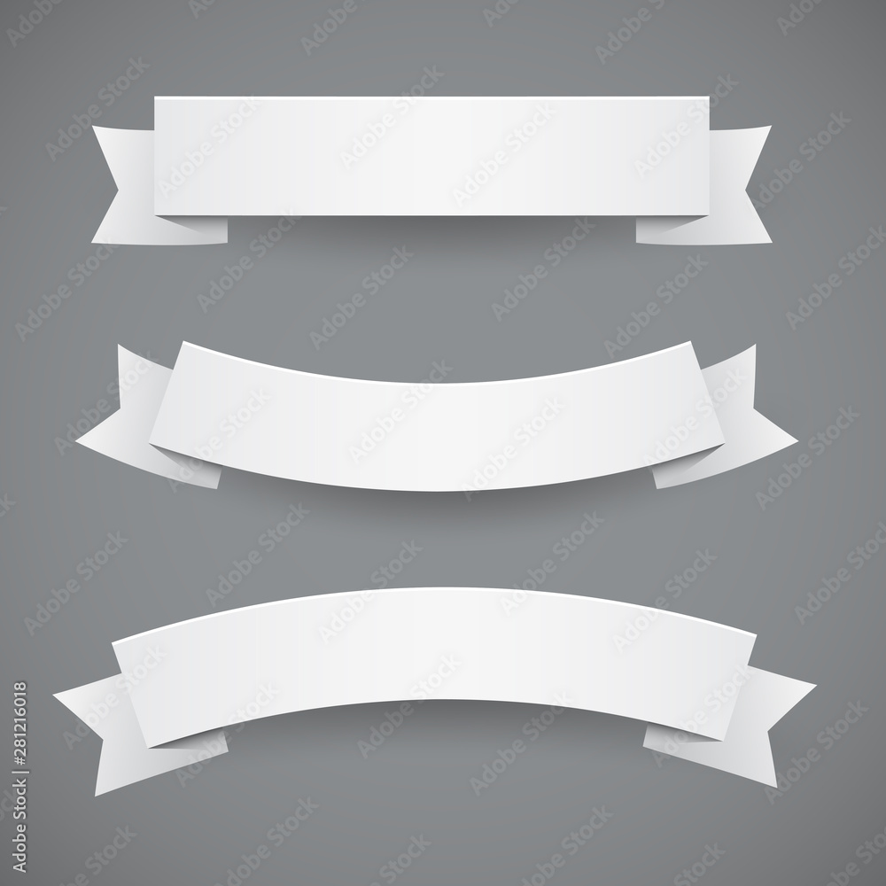 Set of White Flags Or Ribbon Banners - obrazy, fototapety, plakaty 