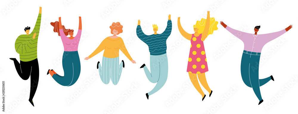 Happy jumping people set, cheerful and active group Stock Vector ...
