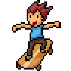 Wall Mural - vector pixel art skateboaard boy