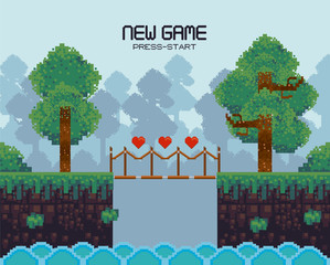 Poster - Retro videogame scenery with terrain pixelated