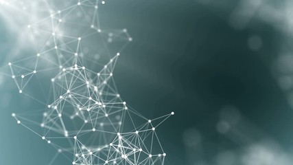 Virtual neurons firing in an artificial intelligence neural network concept. Light impulses traveling along waving particles. Depth of field settings.