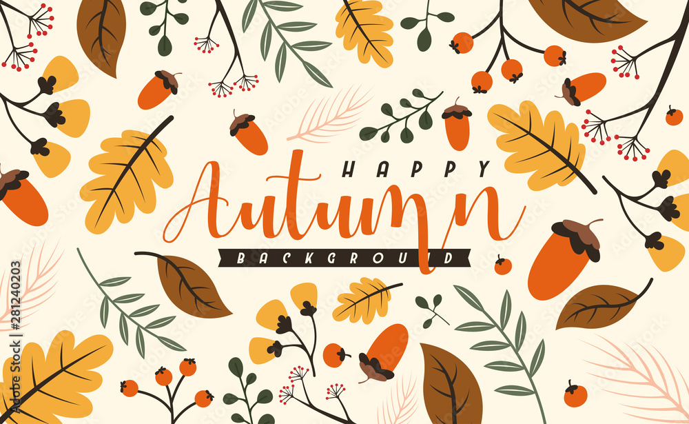 Autumn background illustration vector. Flat background of autumn - obrazy, fototapety, plakaty 