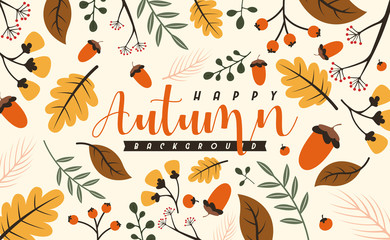 Wall Mural - Autumn background illustration vector. Flat background of autumn