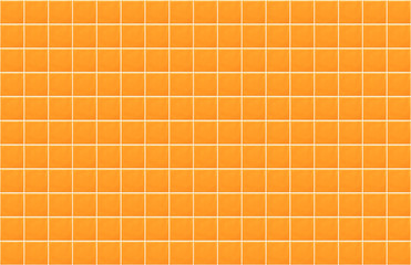 Orange blank ceramic tile wall texture background. Panoramic image of orange tile wall.