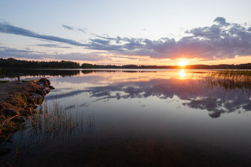 Wall Mural - sunset over lake