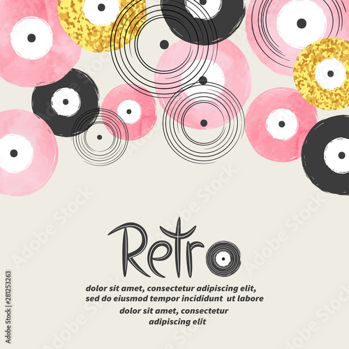 Abstract musical background with vinyl records. Poster design.