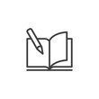 Book and Pencil line icon. Open textbook linear style sign for mobile concept and web design. Notebook and pen outline vector icon. Copywriting symbol, logo illustration. Vector graphics