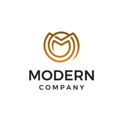 Wall Mural - Initial letter M in gold circle line logo design