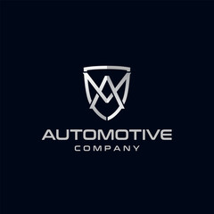 Wall Mural - Initial letter AM inside luxury steel shields automotive logo design