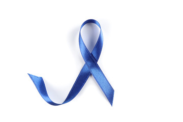 Blue awareness ribbon isolated on white background