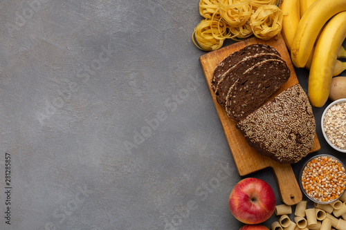 Cuadros en Lienzo High fibre and carbohydrate food on gray background