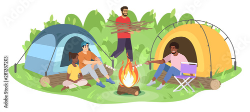 Download Adventure camping trip flat vector illustration. Happy ...