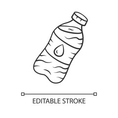 Sticker - Mineral water linear icon. Clean potable drinking water. Plastic bottle with label. Non-alcoholic drink. Thin line illustration. Contour symbol. Vector isolated outline drawing. Editable stroke