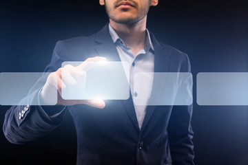Poster - Businessman choosing digital frames with copy space