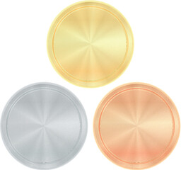 Set empty round templates gold silver bronze coins