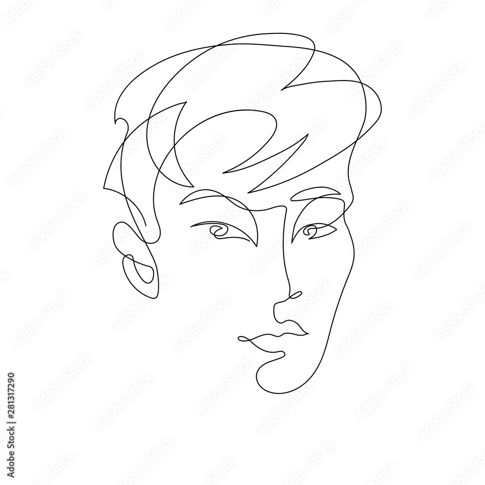 Continuous one line drawing. Abstract portrait of young man asian ...