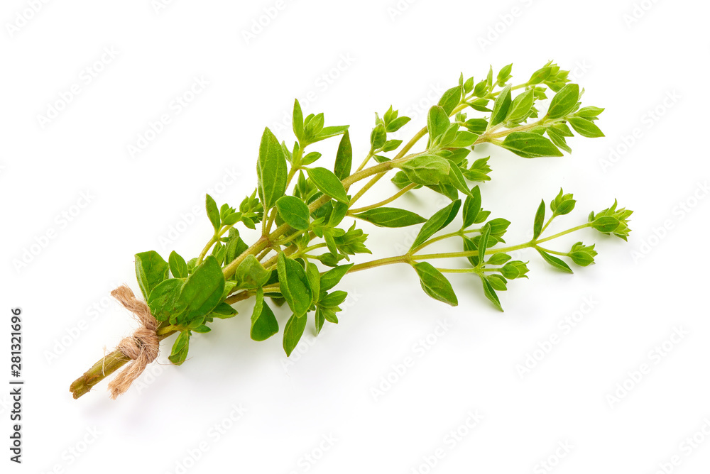 Fresh sweet marjoram herb, oregano, isolated on white background - obrazy, fototapety, plakaty 