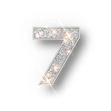 Silver Glitter Alphabet Numbers 7 With Shadow. Vector Realistick Shining Silver Font Number Sewen Of Sparkles On White Background. For Decoration Of Cute Wedding, Anniversary, Party, Label, Headline