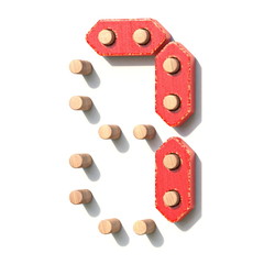 Wooden toy red digital number 7 SEVEN 3D