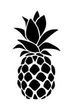 Vector Black Silhouette Of A Pineapple Isolated On A White Background.