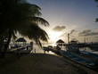 Belize Caye Caulker Cay Corker Insel Mittelamerika Zentralamerika Sonnenuntergang Palme Kokospalme Barrier Reef Riff Karibik Karibisches Meer Strand Boot Anlegestelle Schiff Tourismus geh langsam go 