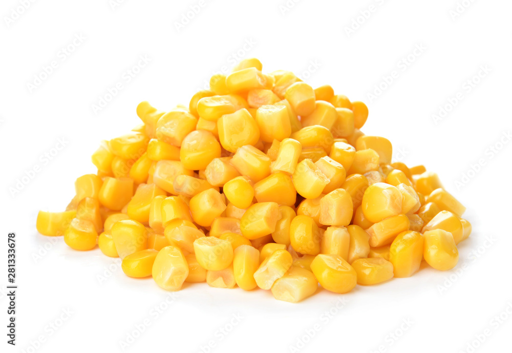 Fresh corn kernels on white background - obrazy, fototapety, plakaty 