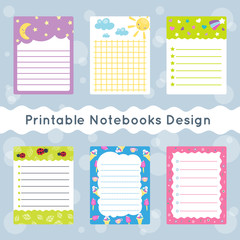 printable pages design collection for kids. funny templates for notebooks cute graphic. preschool an