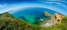 Bassets Cove, Cornwall, England On A Sunny Day. Fish Eye View