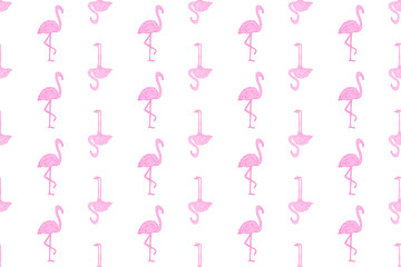  Seamless wallpaper with flamingos. Hand drawn cartoon birds. Print for polygraphy, shirts and textiles. Abstract texture. Pattern for design
