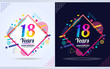 18 years anniversary with modern square design elements, colorful edition, celebration template design.