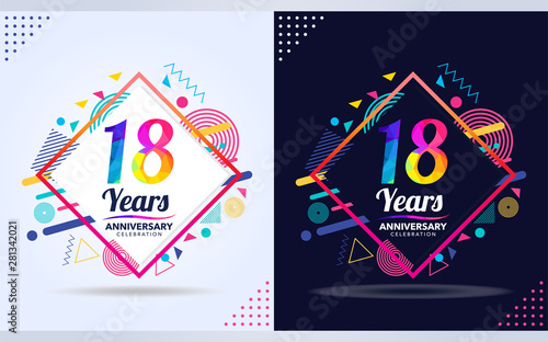 18 years anniversary with modern square design elements, colorful edition, celebration template design Tableau sur Toile