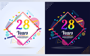 Wall Mural - 28 years anniversary with modern square design elements, colorful edition, celebration template design