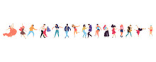 Crowd Of Young People Dancing At Club. Big Set Of Characters Having Fun At Party. Flat Colorful Vector Illustration.