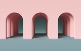 Fototapeta Perspektywa 3d - 3d render, abstract minimalist geometric background, architectural concept, arch inside pink wall, paper layers