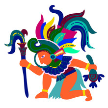 Aztec Man Simple Illustration On White Background