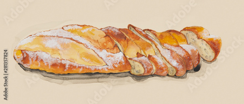 手描き フランスパン バタールの水彩画 Adobe Stock でこのストック